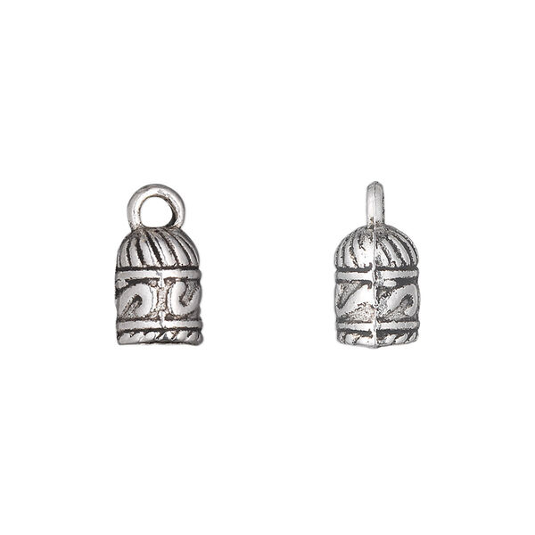 Cord end, glue-in, antique silver-plated "pewter" (zinc-based alloy), 10x7mm barrel, 5mm inside diameter. Sold per pkg of 20. image number 0