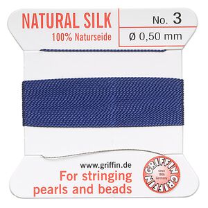 Thread, Griffin, silk, dark blue, size #3. Sold per 2-meter card (approximately 78 inches).