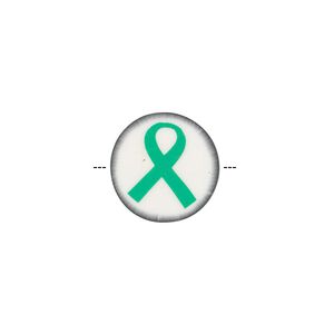 Bead, polymer clay, white / black / green, 14mm double-sided flat round with awareness ribbon. Sold per pkg of 30.