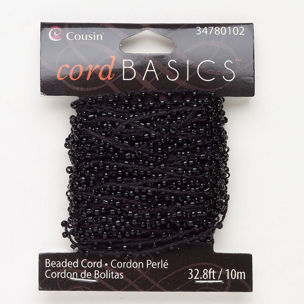 Glass / nylon 1pkg1, hand-crocheted round cord / seed bead black 32 foot 2mm image number 0