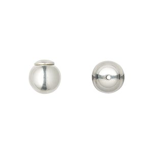 Earnut 1pkg2 sterling silver, 8mm half-drilled ball, silicone 1 pair