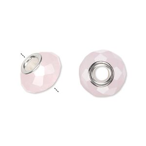 Bead, Dione®, glass and silver-plated brass grommets, opaque light pink, 14x9mm faceted rondelle. Sold per pkg of 6.