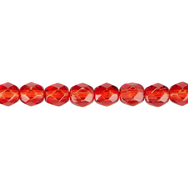 Bead, Czech fire-polished dipped décor glass, red, 6mm faceted round. Sold per 15-1/2" to 16" strand, approximately 65 beads. image number 0