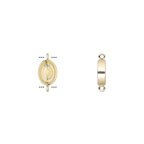 Link, Almost Instant Jewelry®, gold-plated "pewter" (zinc-based alloy), 16x12mm oval with 14x10mm oval setting. Sold individually. image number 0
