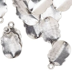 Drop, antique silver-finished "pewter" (zinc-based alloy), 16x12mm two-sided creased fancy. Sold per pkg of 25.