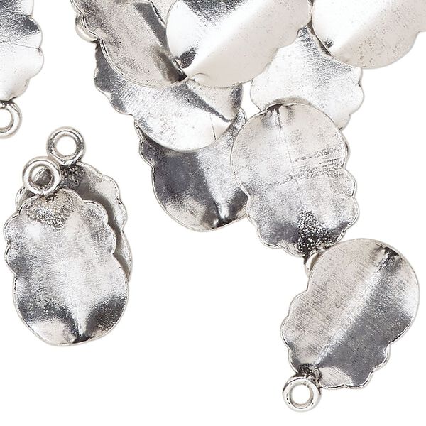 Drop, antique silver-finished "pewter" (zinc-based alloy), 16x12mm two-sided creased fancy. Sold per pkg of 25. image number 0
