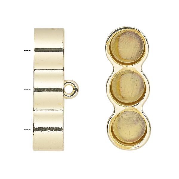 Cord end, glue-in, gold-finished "pewter" (zinc-based alloy), 30x10.5mm 3-strand barrel, 8mm inside diameter. Sold per pkg of 2. image number 0