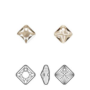 Drop 72pk crystal golden shadow, Swarovski® 9mm pendant princess cut 6431
