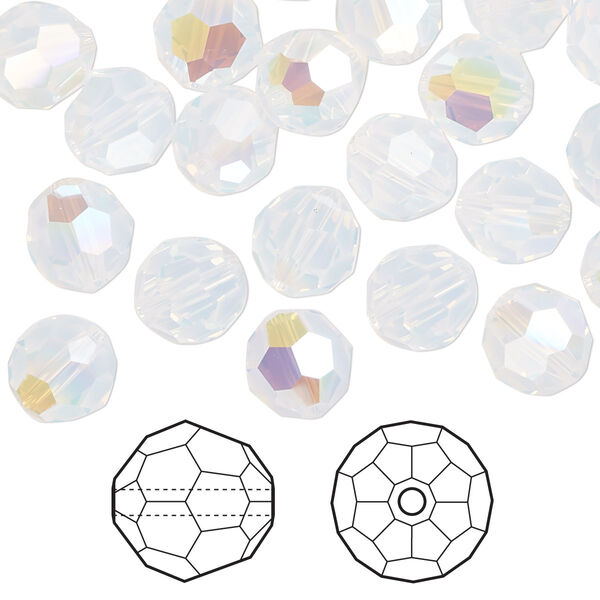 Bead 144pk white opal shimmer, Crystal Passions® 8mm round 5000 image number 0