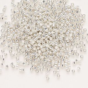 Seed bead, Delica®, glass, pkg/4g, #11 round, opaque silver-plated (DB-0551).