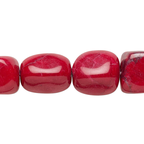 Bead, howlite (dyed), red, medium tumbled nugget, Mohs hardness 3 to 3-1/2. Sold per 15-1/2" to 16" strand. image number 0