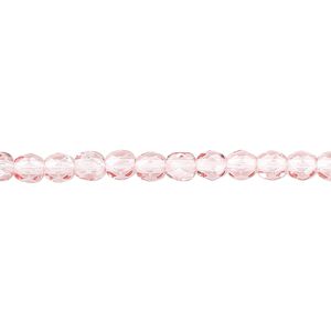 Bead, Czech fire-polished dipped décor glass, translucent pink, 4mm faceted round. Sold per pkg of 1,200 (1 mass).