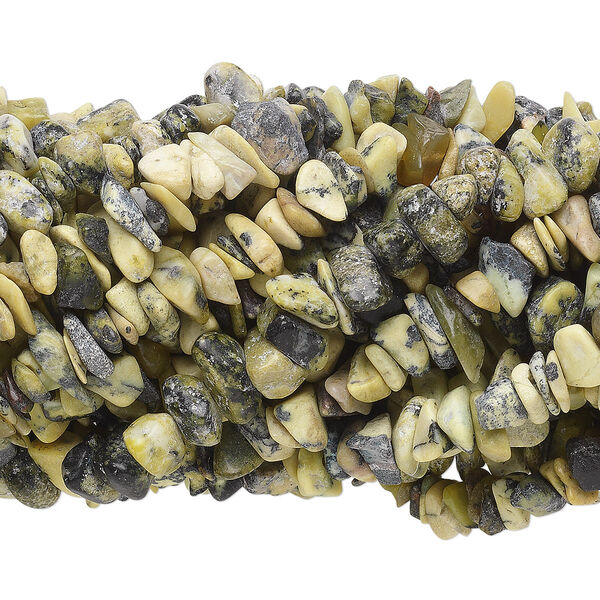 Bead, yellow "turquoise" (serpentine and quartz) (natural), medium chip, Mohs hardness 2-1/2 to 6. Sold per pkg of (10) 34-inch strands. image number 0
