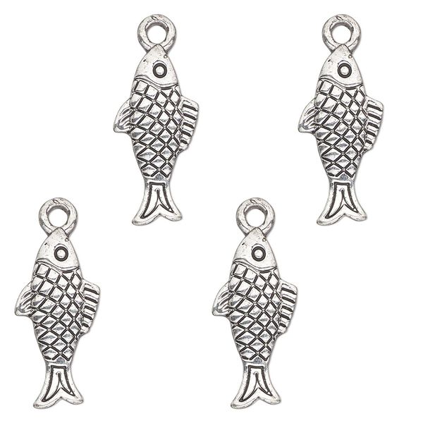 Charm, antique silver-finished "pewter" (zinc-based alloy) , 19x9mm single-sided fish. Sold per pkg of 4. image number 0