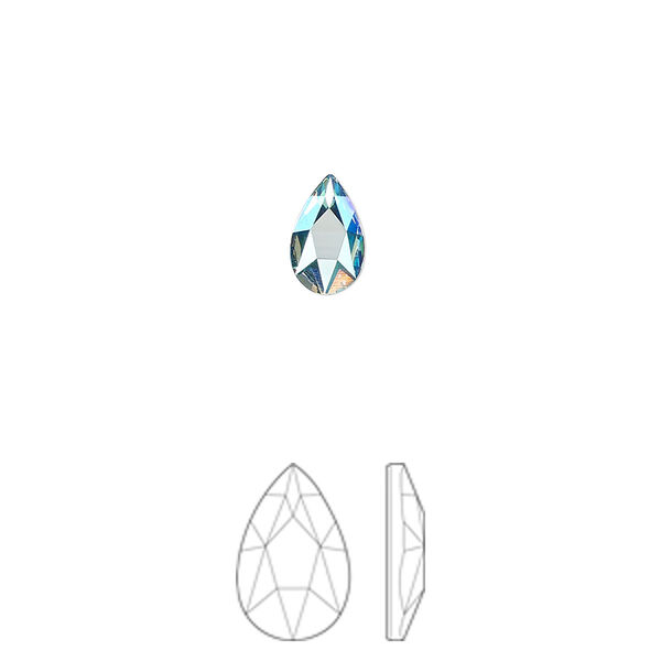 Flat back 6pk aquamarine shimmer foil back, Crystal Passions® 8x5mm pear 2303 image number 0