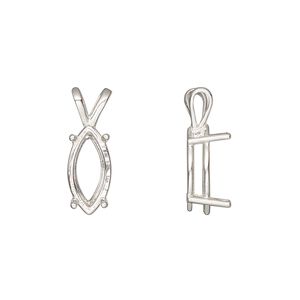Pendant, Sure-Set™, sterling silver, 14x7mm 4-prong marquise basket setting. Sold individually.