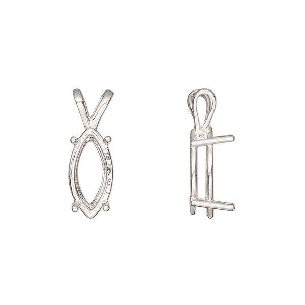 Pendant, Sure-Set™, sterling silver, 14x7mm 4-prong marquise basket setting. Sold individually. image number 0