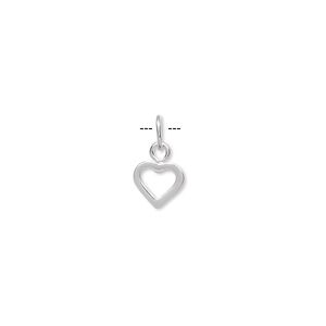Charm, sterling silver, 7x6mm flat open heart. Sold per pkg of 6.