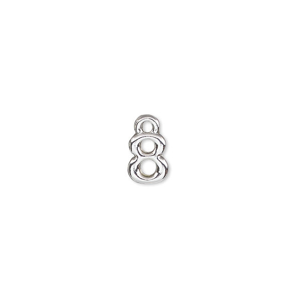 Charm, silver-finished "pewter" (zinc-based alloy), 7.5x6mm number 8. Sold per pkg of 2. image number 0