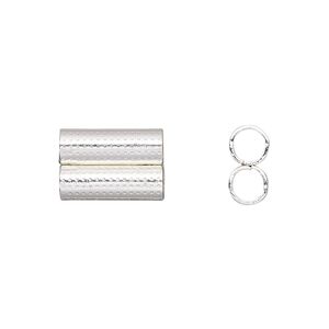 Bead, silver-finished steel, 15.5x10mm double tube with dot pattern. Sold per pkg of 10.