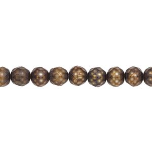 Pearl, cultured freshwater (dyed), bronze, 5-6mm faceted semi-round, C grade, Mohs hardness 2-1/2 to 4. Sold per 15-1/2" to 16" strand.