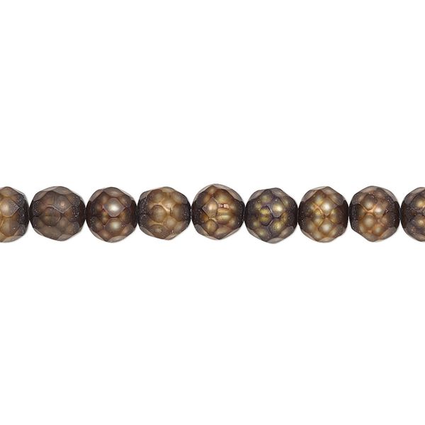 Pearl, cultured freshwater (dyed), bronze, 5-6mm faceted semi-round, C grade, Mohs hardness 2-1/2 to 4. Sold per 15-1/2" to 16" strand. image number 0