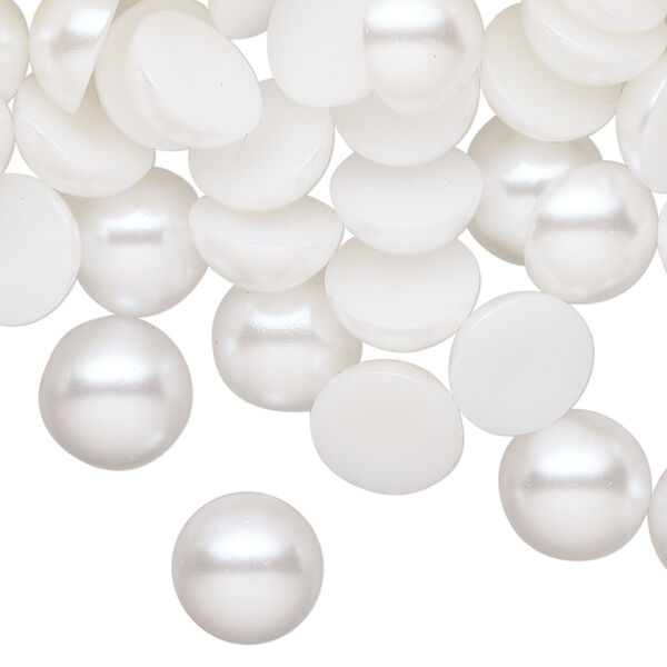 Cabochon, acrylic pearl, satin white, 10mm non-calibrated undrilled round. Sold per pkg of 720, approximately 750 cabochons. image number 0