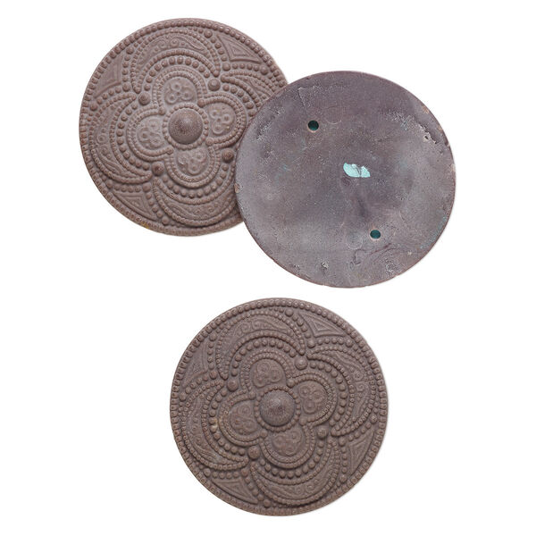 Cabochon, acrylic, matte brown and grey, 51mm non-calibrated fancy round. Sold per pkg of 3. image number 0