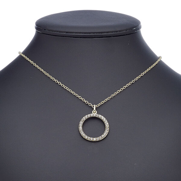 Necklace, glass rhinestone with gold-finished steel and "pewter" (zinc-based alloy), clear, 28mm open round, 18 inches with 2-inch extender chain and lobster claw clasp. Sold individually. image number 0