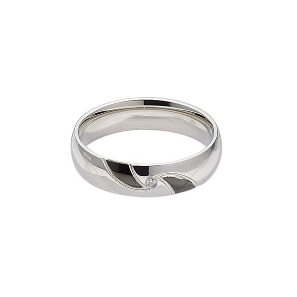 Ring, enamel / glass rhinestone / stainless steel, clear and black, 6mm wide with 5.5mm faceted round, size 9. Sold individually. image number 0