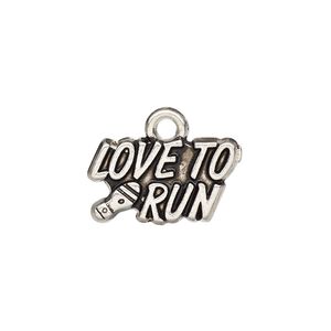 Charm, antique silver-finished "pewter" (zinc-based alloy), 17.5x9.5mm single-sided with "LOVE TO RUN" and shoe print. Sold per pkg of 2.