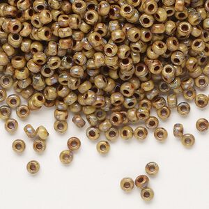 Seed bead, Miyuki, glass, pkg/250g, #8 rocaille, opaque Picasso brown, (RR-4517).