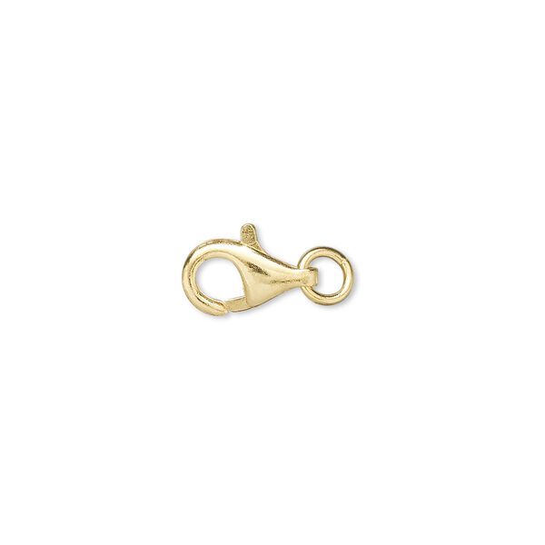 Clasp, lobster claw, gold-plated brass, 9x6mm with open jump ring. Sold per pkg of 10. image number 0