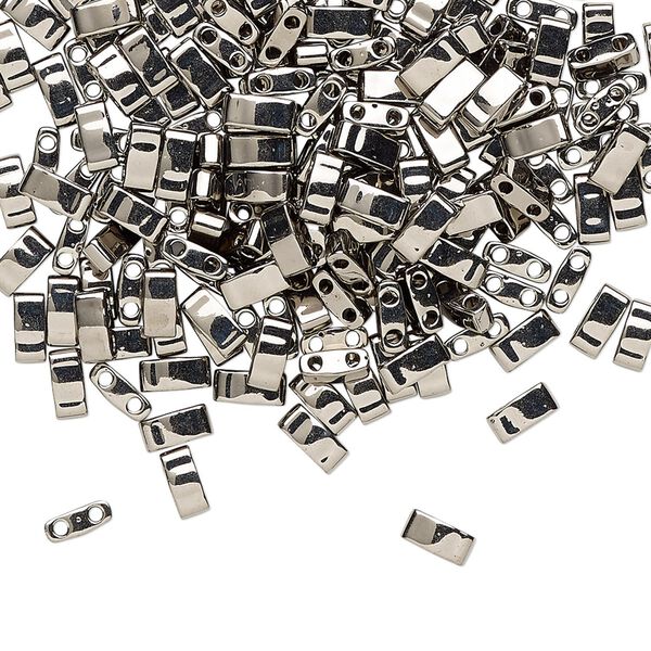 Seed bead, TILA®, glass, pkg/40g, 5x2.3mm half tila rectangle, opaque nickel-plated, (HTL-190). image number 0