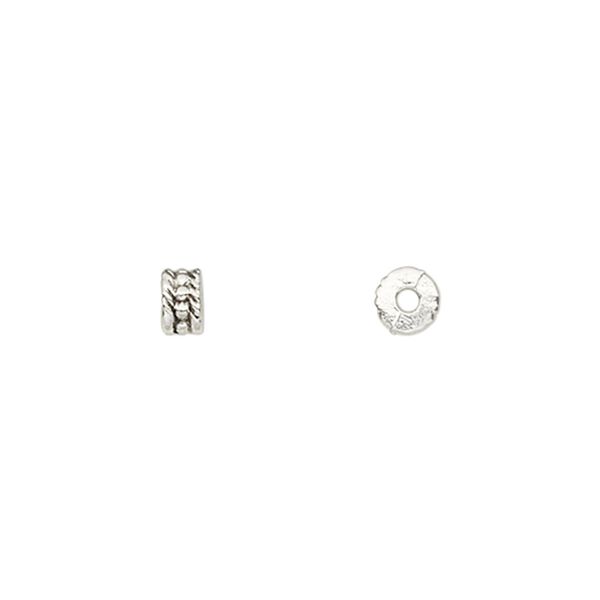Bead, antique silver-plated "pewter" (zinc-based alloy), 5x3mm beaded rondelle. Sold per pkg of 100. image number 0