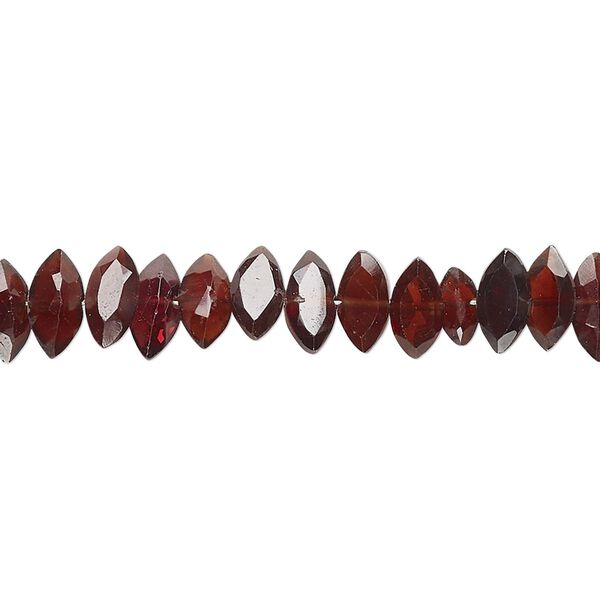 Garnet 1pkg1, hand-cut faceted puffed marquise bead natural 8 inch 7x4mm-8x4mm image number 0