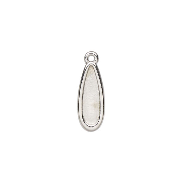 Drop, TierraCast®, white bronze-plated pewter (tin-based alloy), 17x7mm teardrop with renewal theme and 14x3.9mm flat back raindrop setting. Sold per pkg of 4. image number 0
