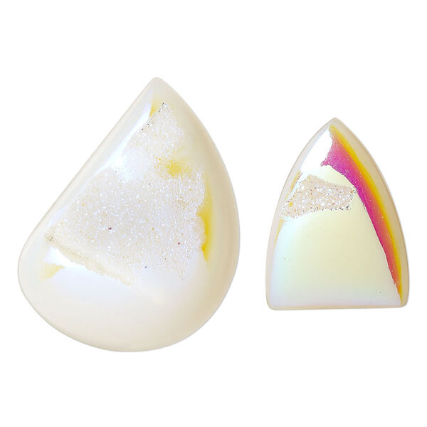 Druzy agate 1pkg2, hand-cut non-calibrated dichroic freeform cab C grade, 24x13mm-44x33mm image number 0
