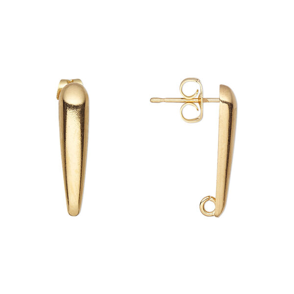 Earstud, gold-plated brass, 20x4.5mm half-dome long teardrop with open loop. Sold per pkg of 5 pairs. image number 0