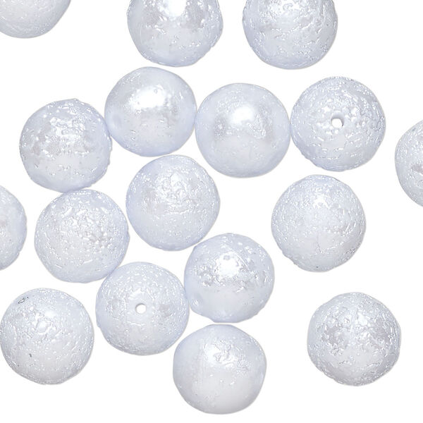 Bead, Czech pearl-coated glass, ice blue, 10mm textured round. Sold per pkg of 20. image number 0