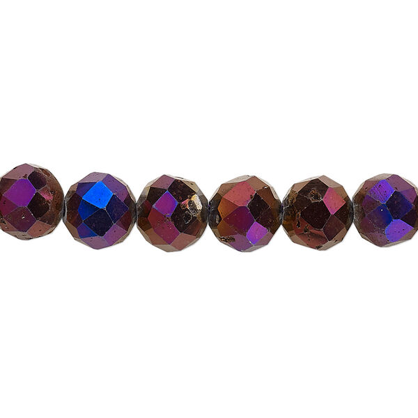 Bead, electroplated druzy agate (coated), violet, 8mm faceted round, B grade, Mohs hardness 6-1/2 to 7. Sold per 8-inch strand, approximately 25 beads. image number 0