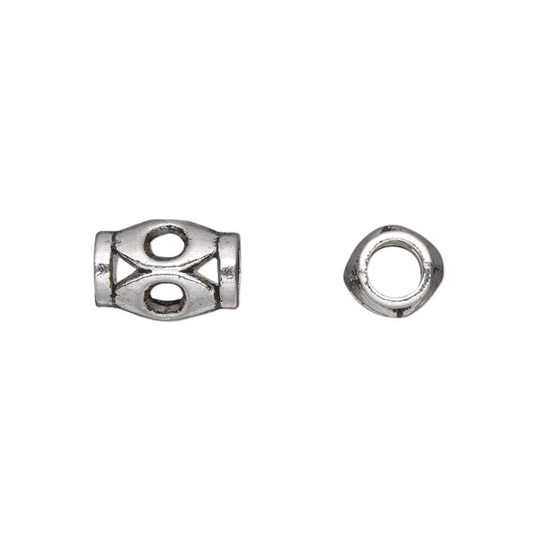 Bead, antique silver-plated "pewter" (zinc-based alloy), 12x8mm tube with round cutouts. Sold per pkg of 20. image number 0