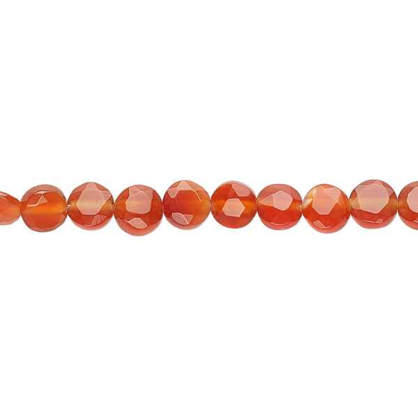 Bead, carnelian (dyed / heated), 5mm faceted flat round, B grade, Mohs hardness 6-1/2 to 7. Sold per 15-1/2" to 16" strand. image number 0