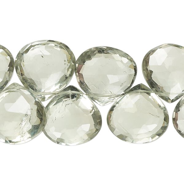 Green quartz 1pkg1, hand-cut top-drilled faceted puffed teardrop bead 7 inch 14x14mm-16x15mm image number 0