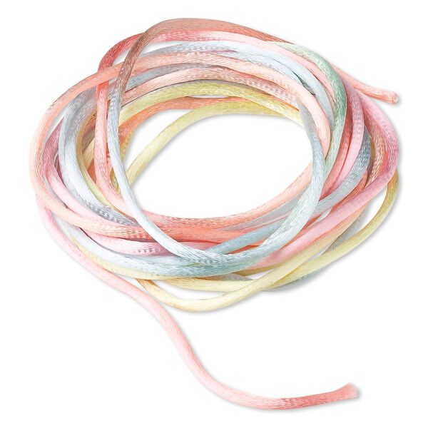 Cord, Satinique™, satin, spring flowers, 2mm regular. Sold per pkg of 10 feet. image number 0