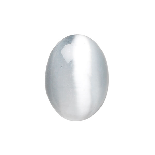 Cabochon, cat's eye glass (fiber optic glass), grey, 8x6mm calibrated oval, quality grade. Sold per pkg of 10. image number 0