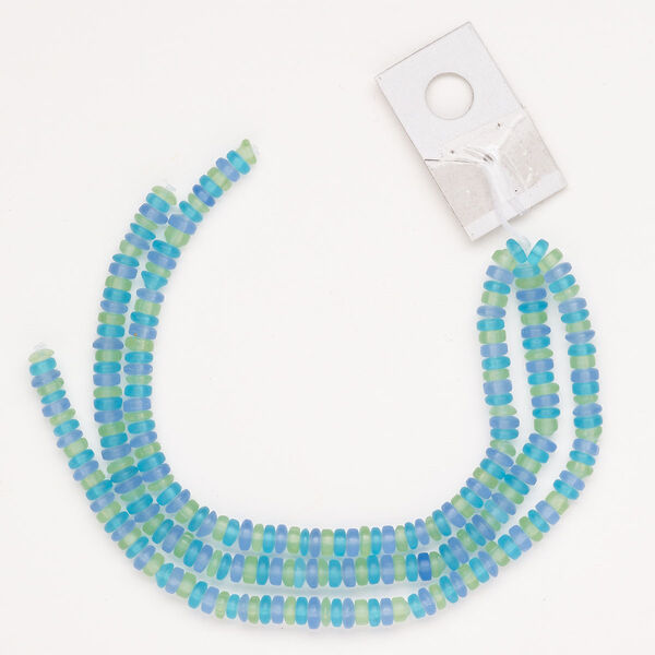 Bead glass 1pk 5x2mm rondelle, matte translucent blue green purple 15 inch image number 0