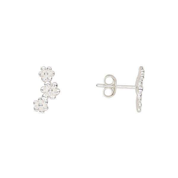 Earstud sterling silver 1pkg2, 12x6mm right- and left-facing flower / earnuts included, Create Compliments® 1 pair image number 0
