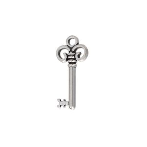 Charm, antique silver-plated "pewter" (zinc-based alloy), 24x11mm single-sided key. Sold per pkg of 20.