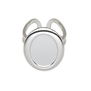 Ring, silver-plated "pewter" (zinc-based alloy) and brass, 24x20mm with 18x13mm oval setting, adjustable. Sold individually.